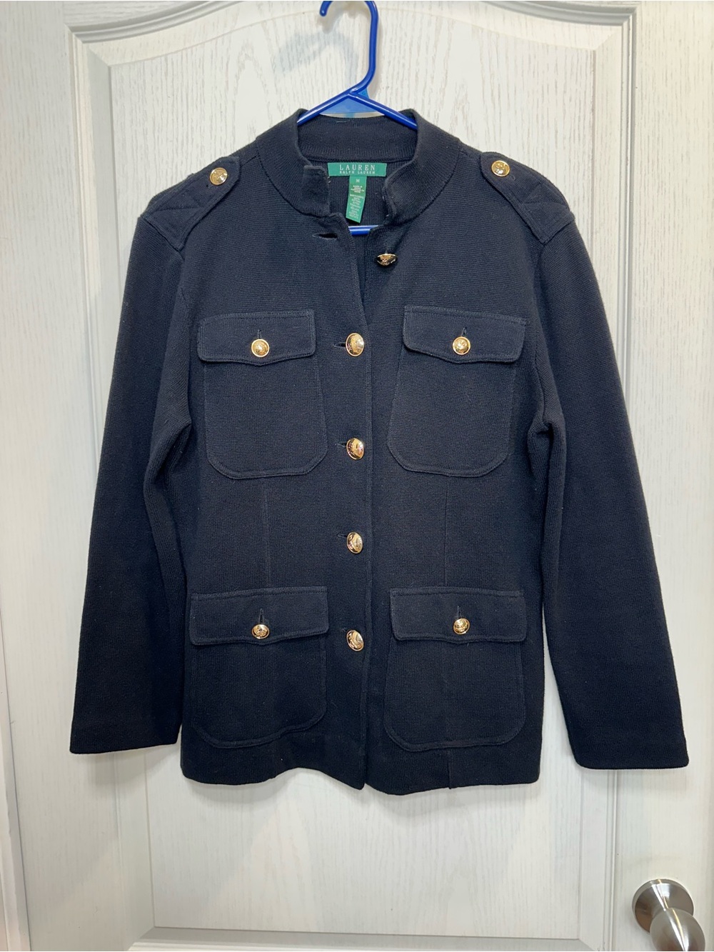 Lauren Ralph Lauren Black Military-Inspired Pea Coat with Gold Buttons sz M